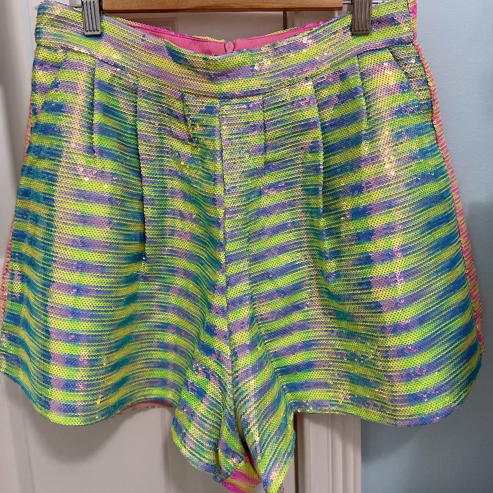 NEON SEQUIN STRIPE SHORTS - Queen of Sparkles